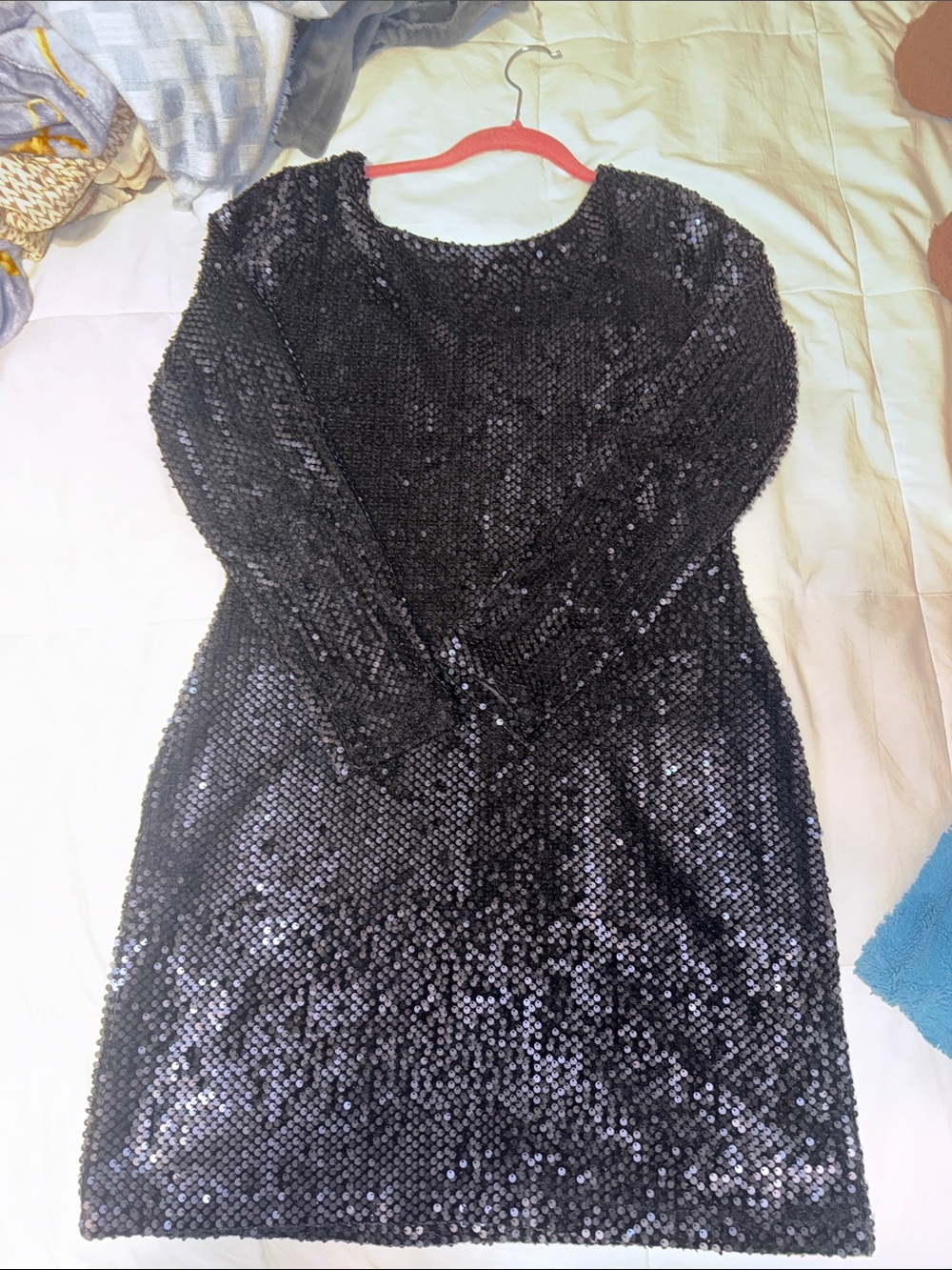 LOFT Black Sequin Long Sleeve Cocktail Dress